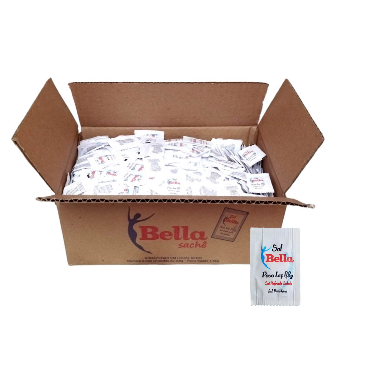 Caixa de Sal sachê 0,8g com 2.000 unidades Bella 1,6kg – Leme