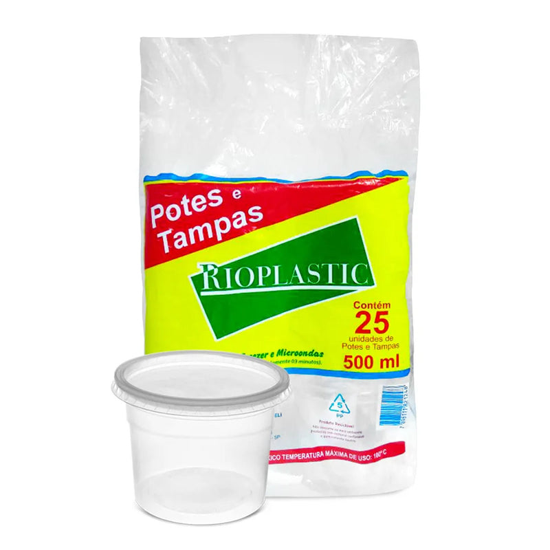 Pote com Tampa 500ml Rioplastic - Pacote com 25 Unidades