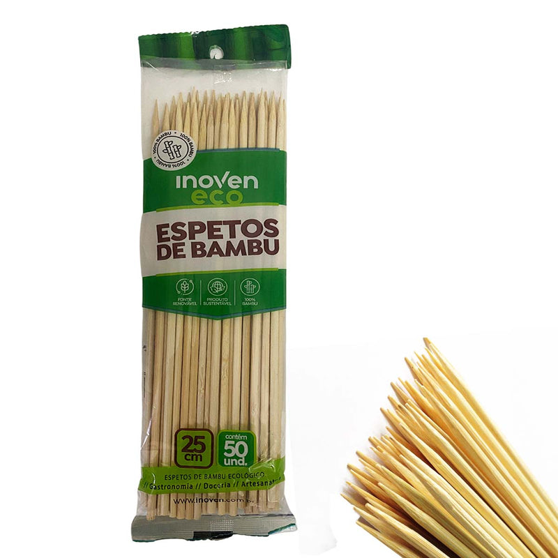 Espetos de Bambu 25Cm Pacote Com 50 Unidades Inoven Eco