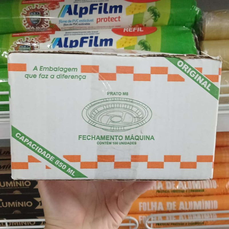 Marmitex aluminio redonda de 850ml com 100 unidades prato m8