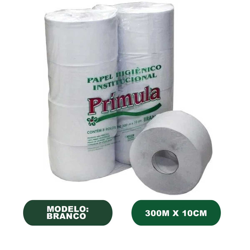 Rolo Papel Higiênico Branco 8 Rolos de 300 metros Prímula