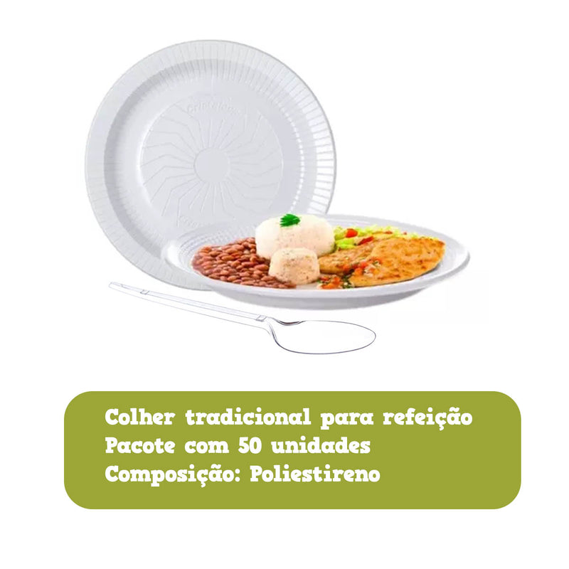 Colher de plástico refeição pacote c/ 50und rioplastic