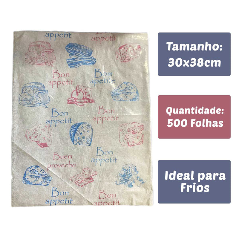 Papel para Frios Padaria 30x38cm Liso Monolúcido 500 Folhas