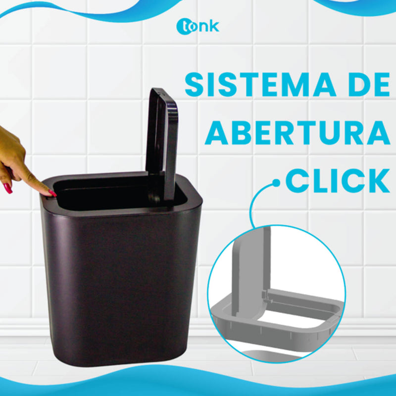 Lixeira Preta 12L c/ Sistema Push para Refil de Saco Tampa Click