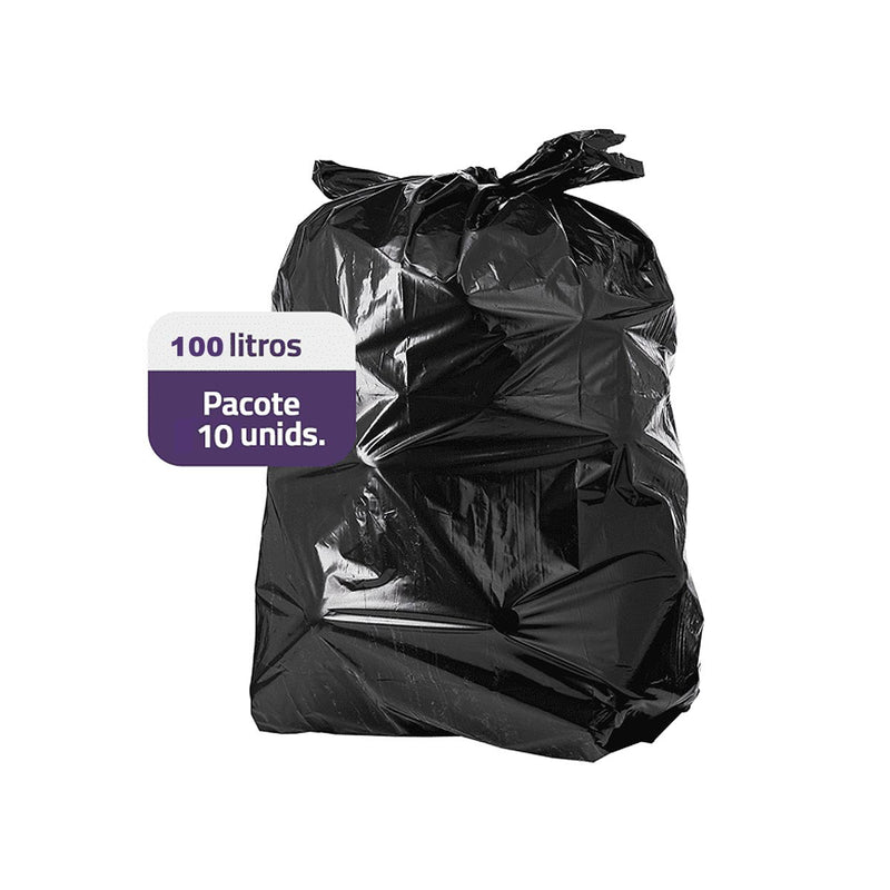 Saco preto de lixo 100 litros pacote C/10unidades resistente