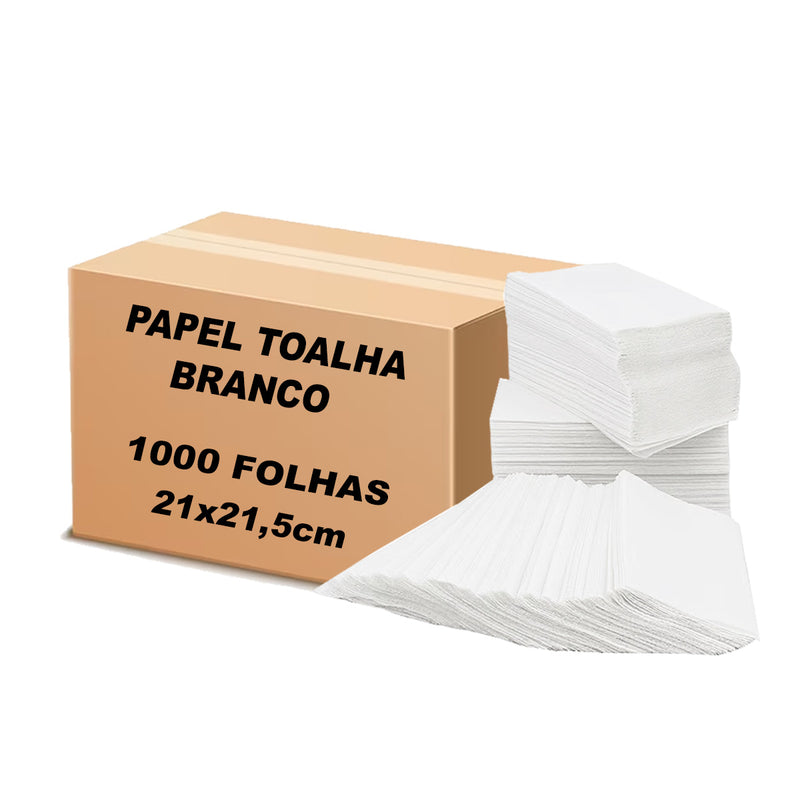 Papel toalha interfolha Branco 21,5x21cm com 1.000 folhas