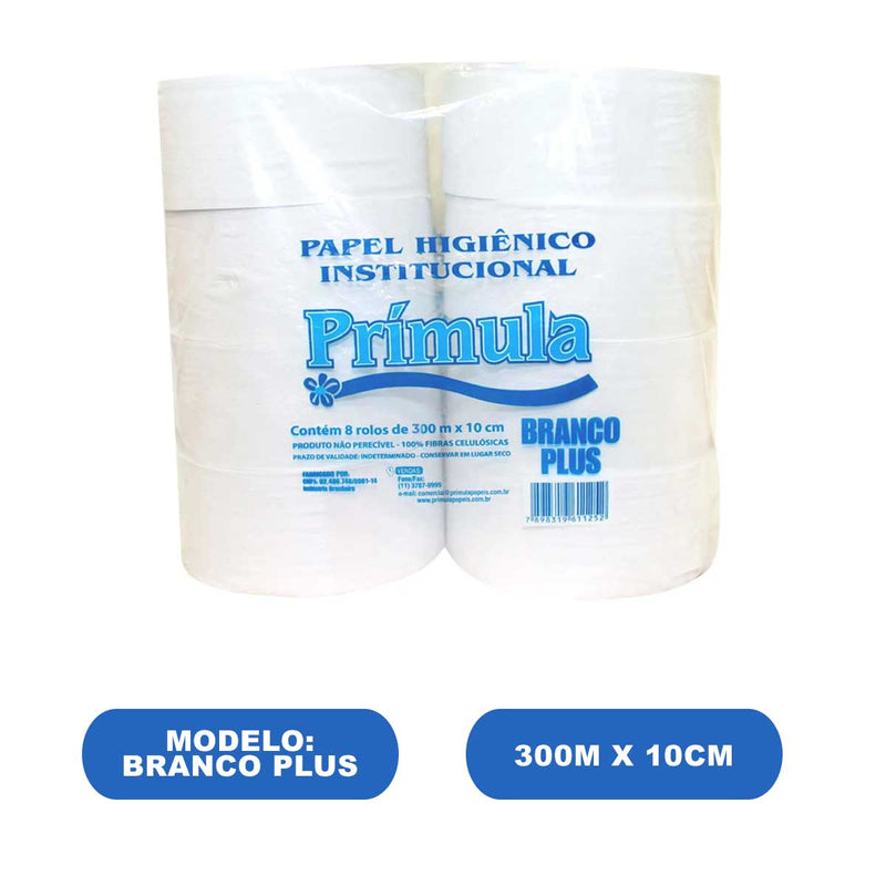 Rolo Papel Higiênico Institucional 8 Rolos 300M Branco Plus